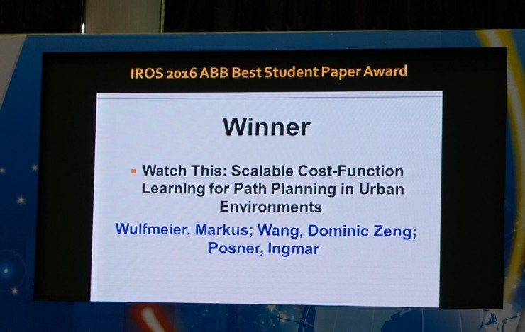 IROS 2016 | 是时候看论文了:IROS所有奖项一览